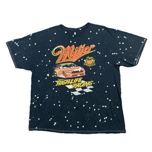 Miller High Life Racing Paint Splatter Streetwear Black T-Shirt Size XXL